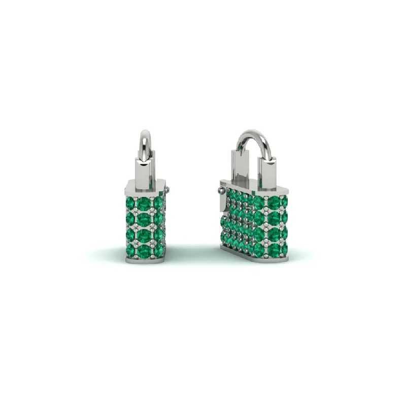 Women’s statement dangling earrings-Gold Padlock Hoop Emerald Earrings - Queenie No. 6