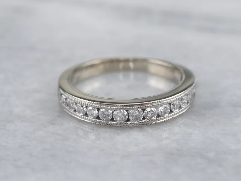 Women’s celestial engagement ring-Channel Set White Gold Diamond Band