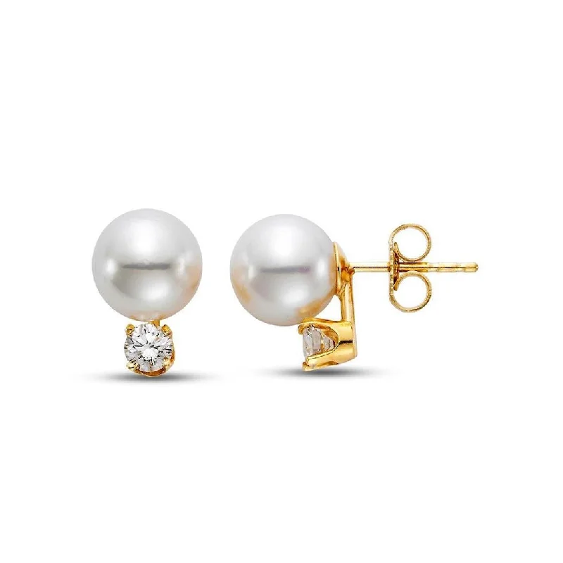 Women’s moonstone earrings-White Akoya Pearl & Diamond Earrings