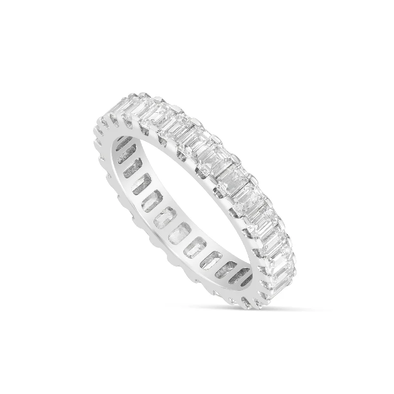 Women’s alternative engagement ring-14k White Gold Emerald Diamond Eternity Band