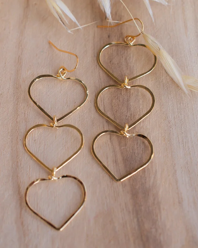 Women’s designer earrings-Ana Paula Heart Drop Earrings ~Gold Plated or Silver Plated ~ SME096