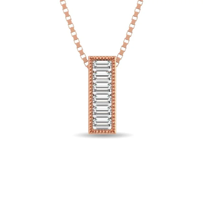 Women’s sapphire pendant necklace-Diamond 1/20 Ct.Tw. Round and Baguette Fashion Pendant in 10K Rose Gold