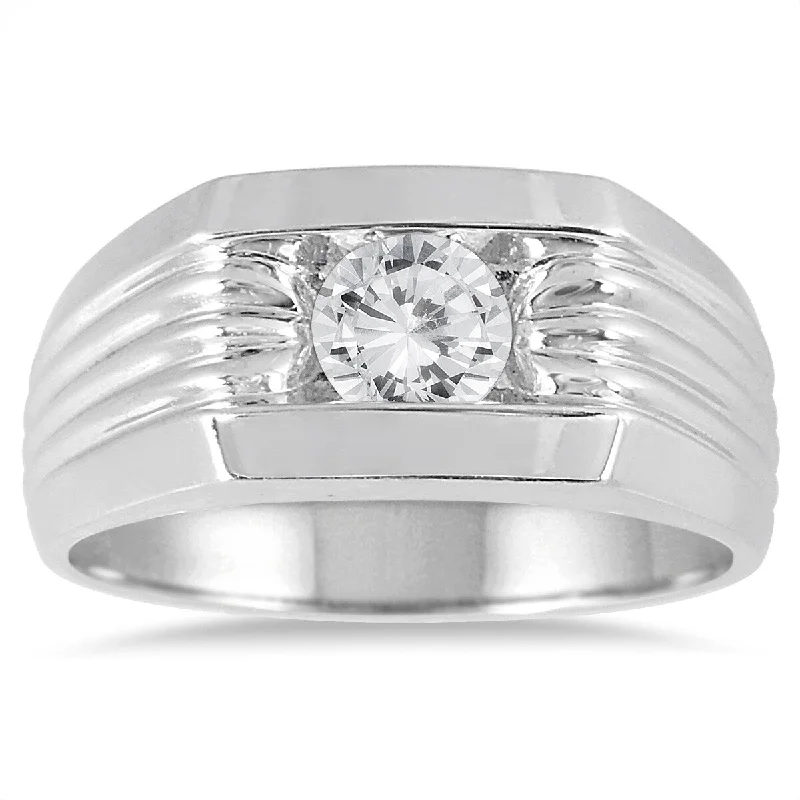 Women’s nature-inspired ring-AGS Certified 3/4 Carat Men's Diamond Solitaire Ring in 10K White Gold (J-K Color, I2-I3 Clarity)