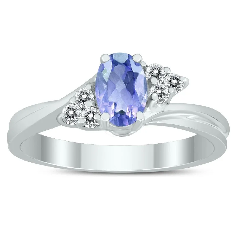 Women’s designer ring-6X4MM Tanzanite and Diamond Twist Ring in 10K White Gold