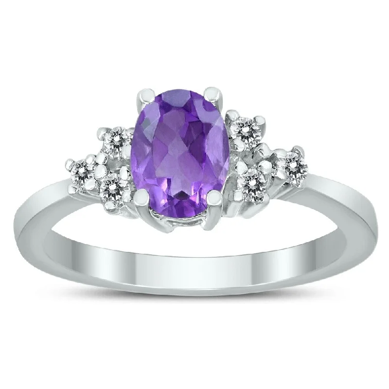 Women’s silver ring-7X5MM Amethyst and Diamond Regal Ring in 10K White Gold