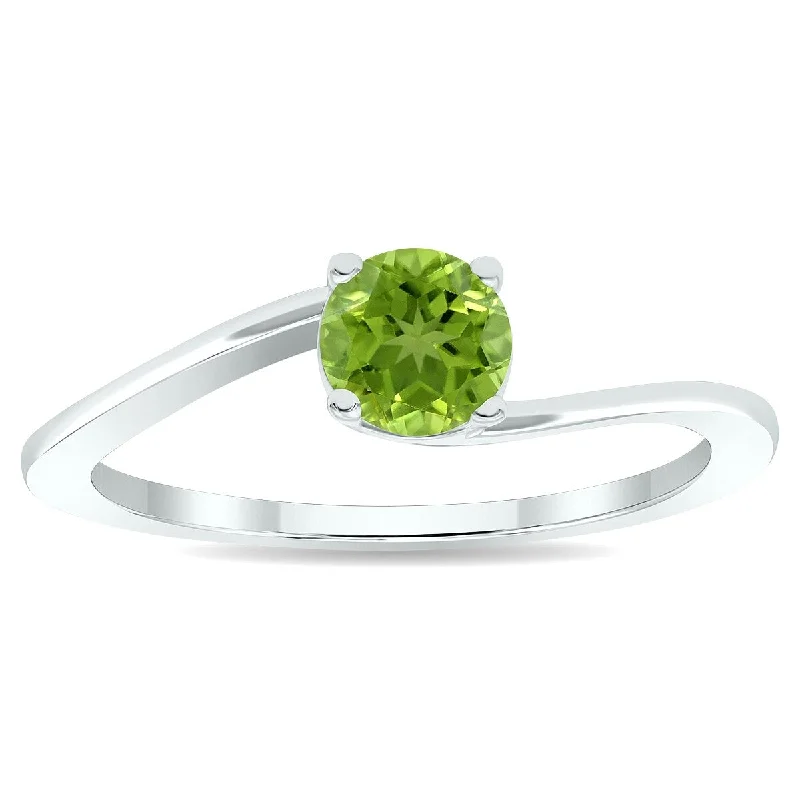 Women’s modern diamond ring-Women's Solitaire Peridot Wave Ring in 10K White Gold