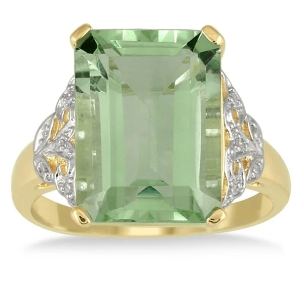 Women’s cubic zirconia ring-7 Carat Emerald Cut Green Amethyst and Diamond Ring 10K Yellow Gold