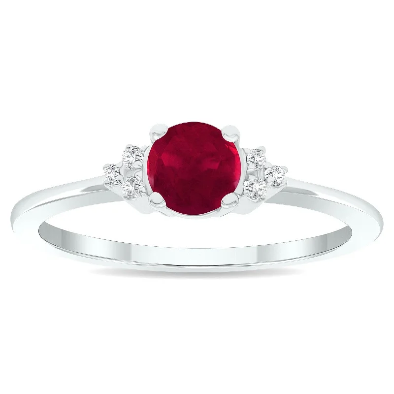 Women’s oval ring-Women's Ruby and Diamond Half Moon Ring in 10K White Gold