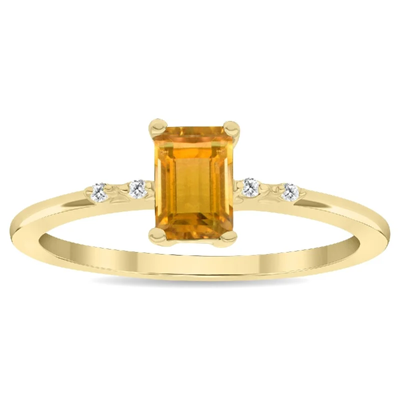 Women’s statement ring-Women's Emerald Cut Citrine and Diamond Sparkle Ring in 10K Yellow Gold