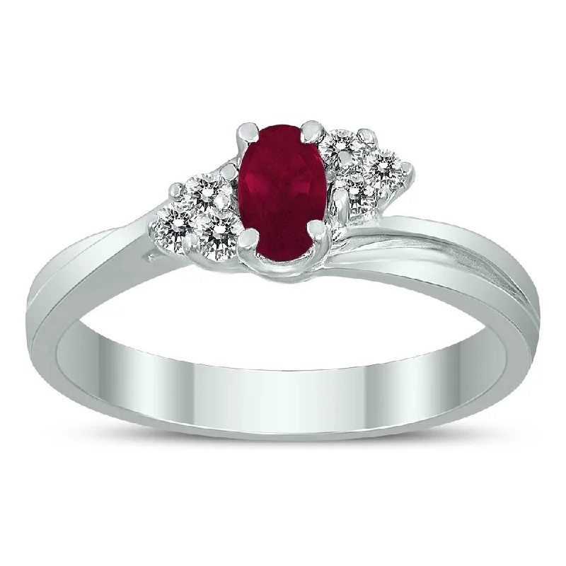 Women’s timeless ring-5X3MM Ruby and Diamond Twist Ring in 10K White Gold