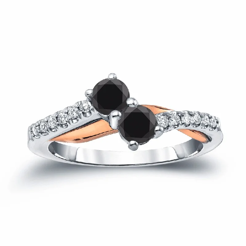 Women’s gemstone wedding ring-14k Two-Tone Rose Gold 1/2ct TDW 2-Stone Black Diamond Ring by Auriya