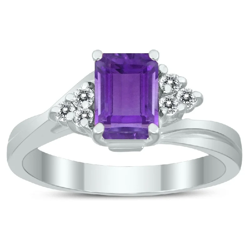 Women’s large ring-7X5MM Amethyst and Diamond Twist Ring in 10K White Gold