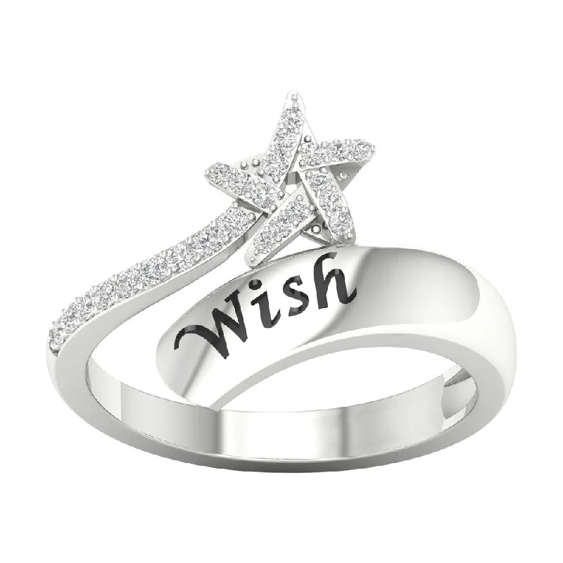 Women’s engraved ring-1/8ct TDW Diamond Star Wrap Ring in Sterling Silver by De Couer - White