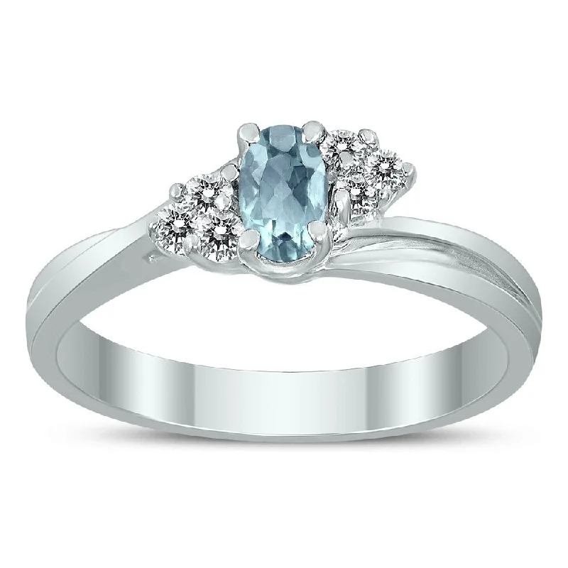 Women’s cubic zirconia ring-5X3MM Aquamarine and Diamond Twist Ring in 10K White Gold