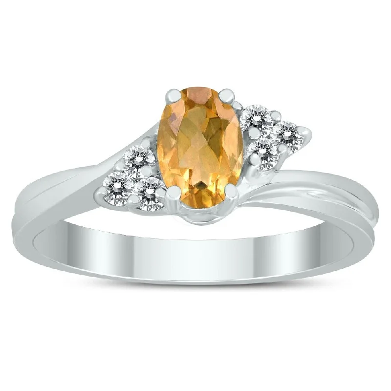 Women’s intricate ring-6X4MM Citrine and Diamond Twist Ring in 10K White Gold