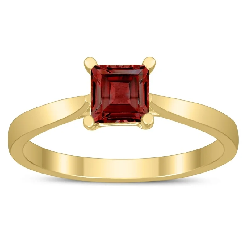 Women’s large gemstone ring-Square Princess Cut 5MM Garnet Solitaire Ring in 10K Yellow Gold