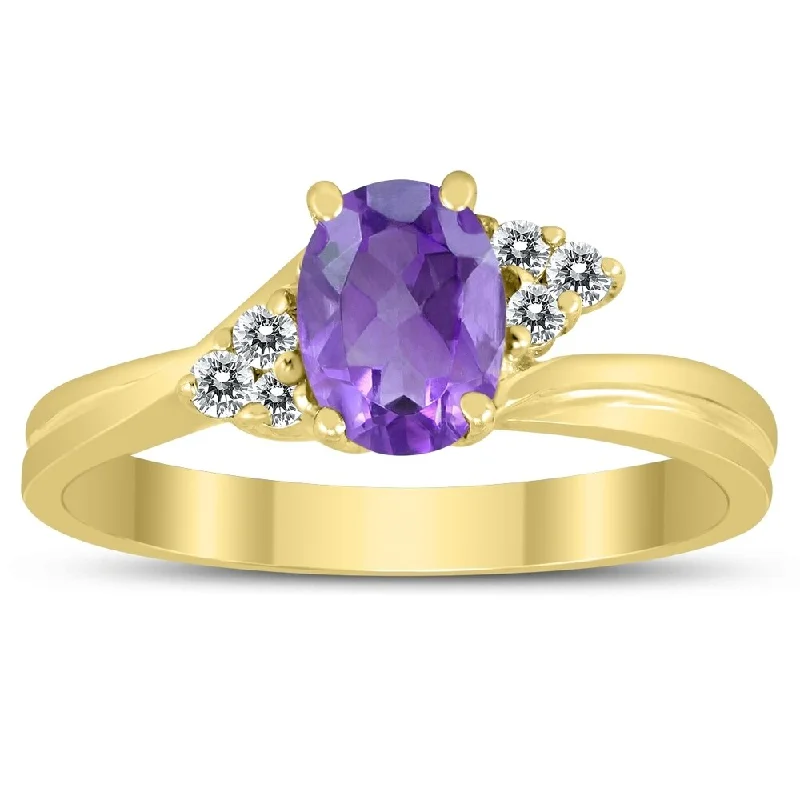 Women’s gemstone wedding ring-7X5MM Amethyst and Diamond Twist Ring in 10K Yellow Gold