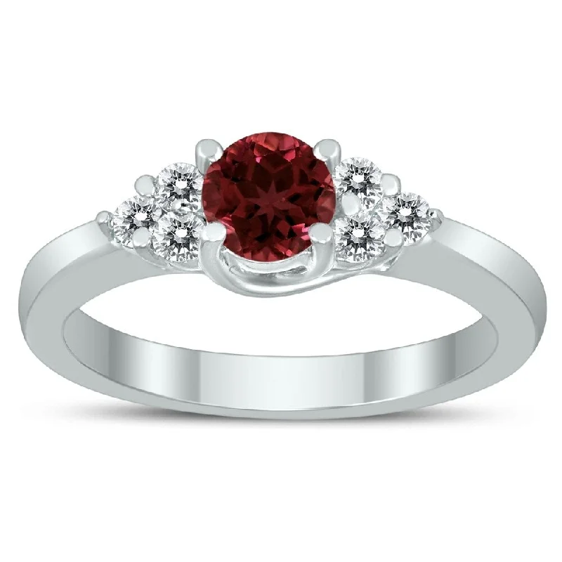 Women’s white gold diamond ring-5MM Garnet and Diamond Cynthia Ring in 10K White Gold