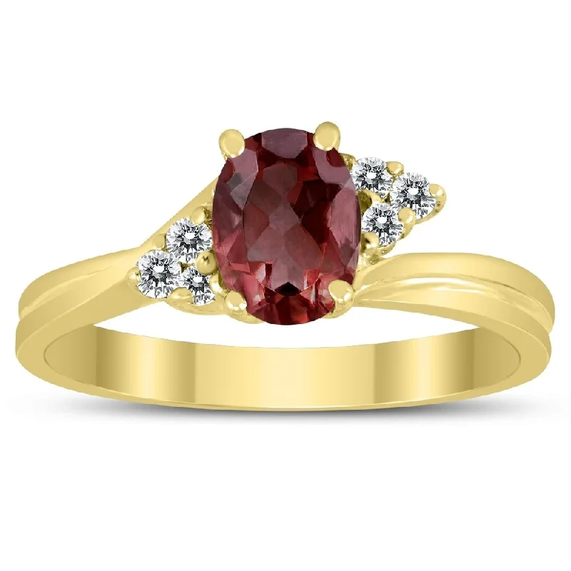 Women’s ruby engagement ring-7X5MM Garnet and Diamond Twist Ring in 10K Yellow Gold