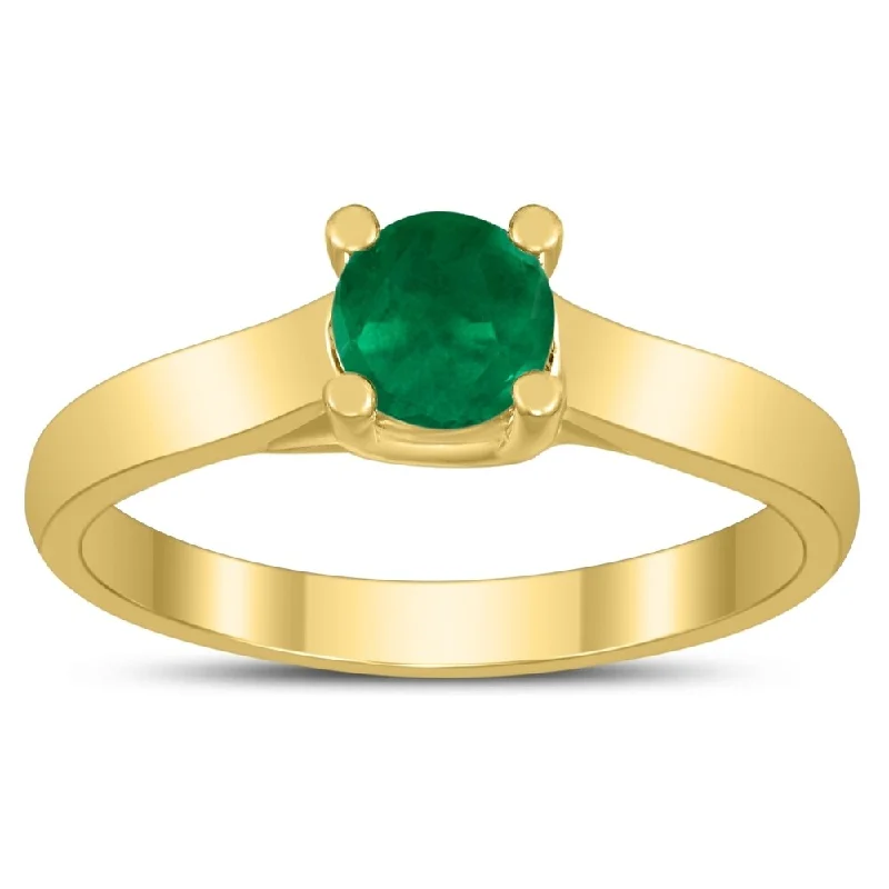 Women’s emerald ring-Round 5MM Emerald Cathedral Solitaire Ring in 10K Yellow Gold