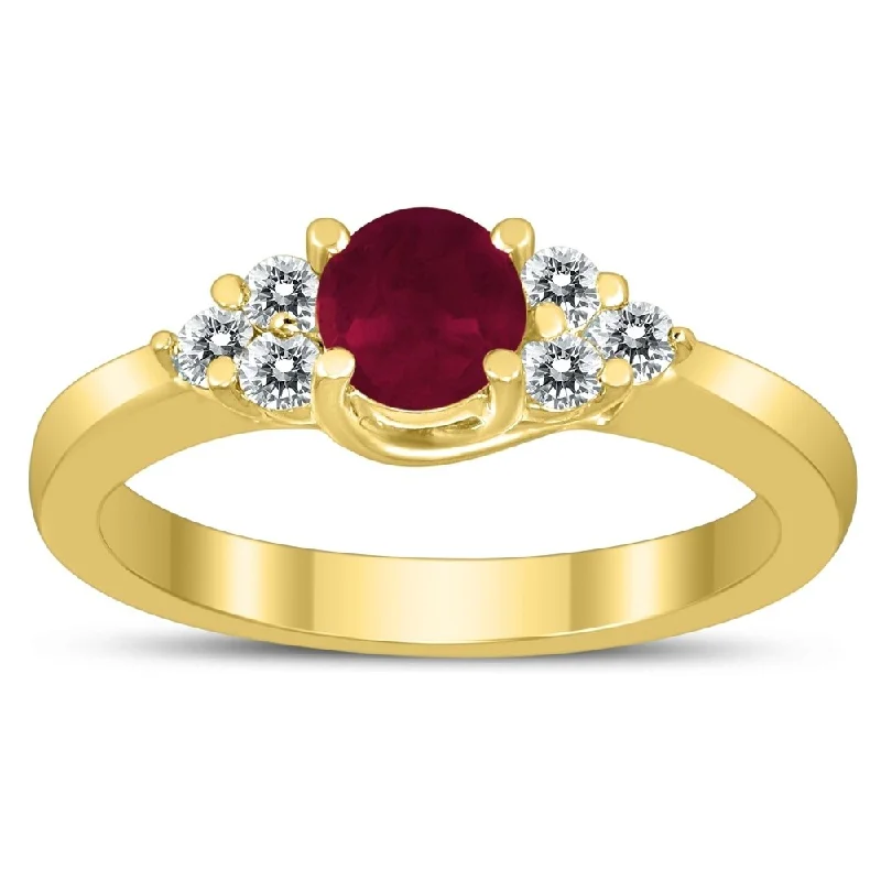 Women’s white gold ring-5MM Ruby and Diamond Cynthia Ring in 10K Yellow Gold