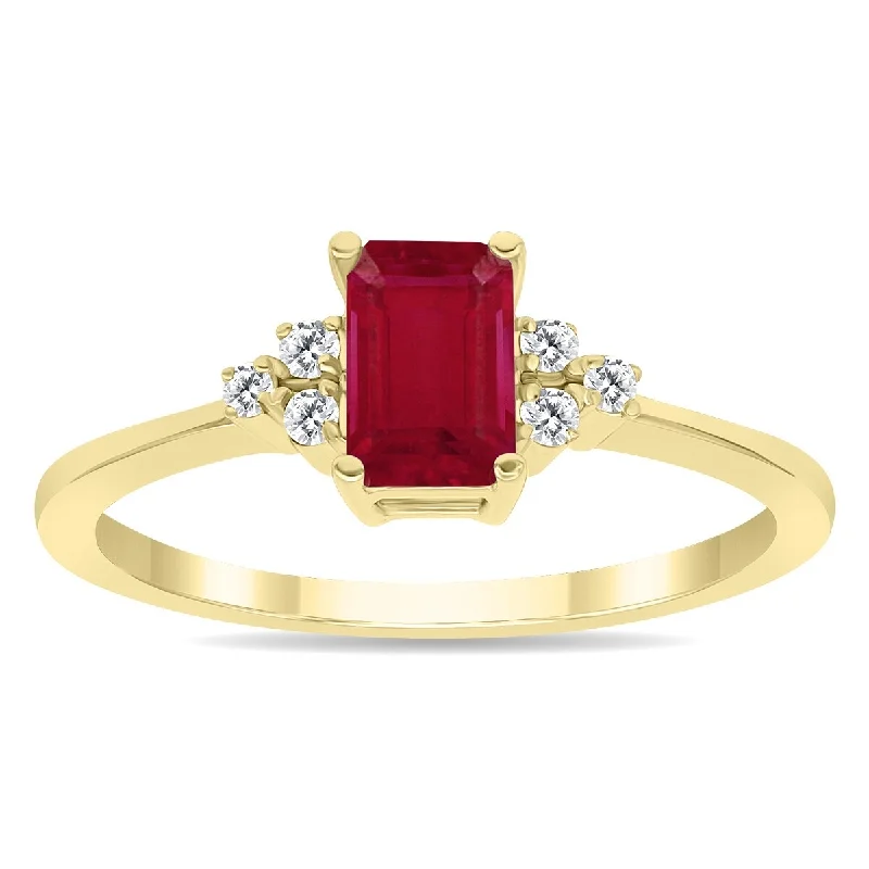 Women’s floral design ring-Ruby and Diamond Regal Ring in 10k Yellow Gold