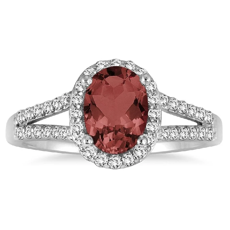 Women’s engagement set ring-1 1/4 Carat Oval Garnet and Diamond Ring in 10K White Gold