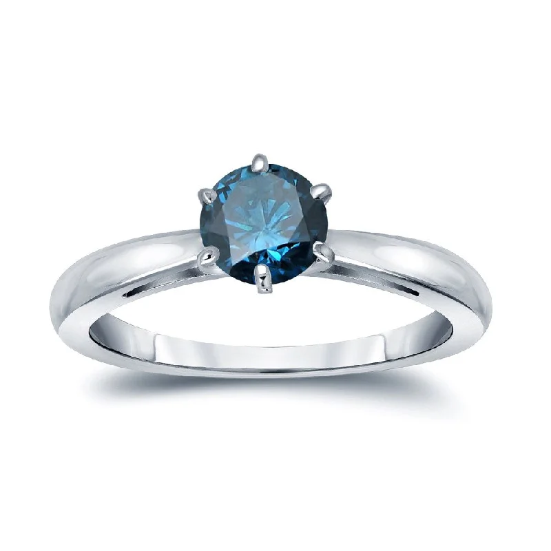 Women’s diamond ring-Auriya 1/2ctw Round Solitaire Blue Diamond Ring 14k Gold 6 Prong (SI2-SI3)