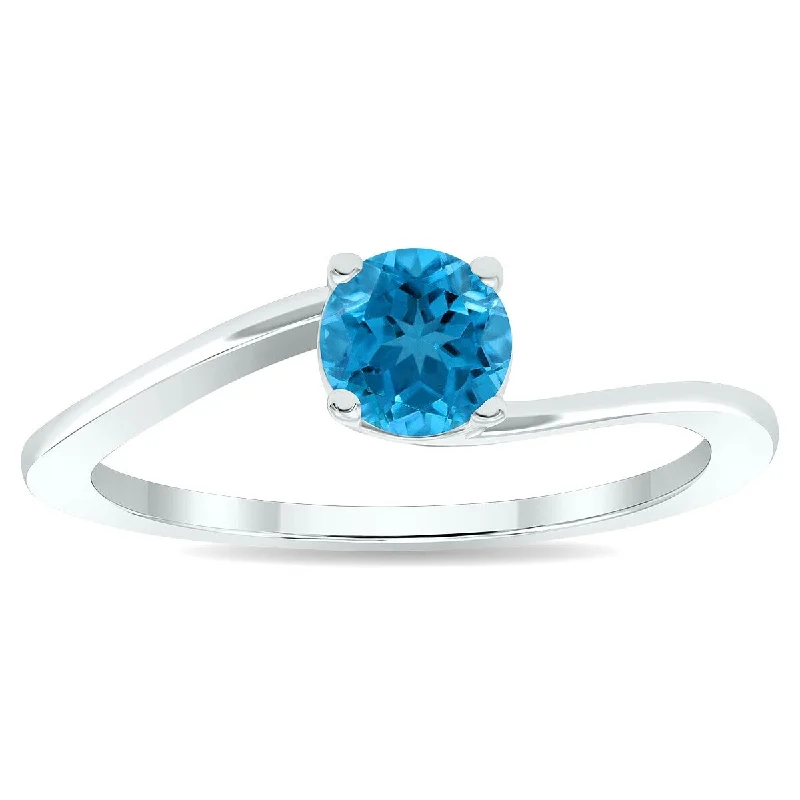 Women’s gemstone engagement ring-Women's Solitaire Blue Topaz Wave Ring in 10K White Gold