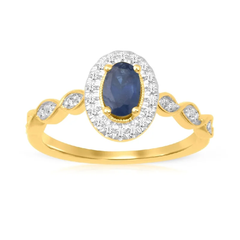 Women’s custom ring-1/5ct TDW Diamond Halo Gemstone Ring in 10k Yellow Gold