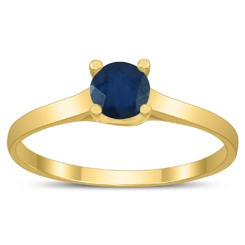 Women’s silver engagement ring-Round 4MM Sapphire Cathedral Solitaire Ring in 10K Yellow Gold