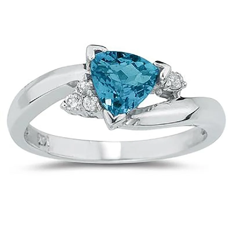 Women’s gold ring-3/4 Carat Trillion Cut Blue Topaz and Diamond Ring in 14K White Gold