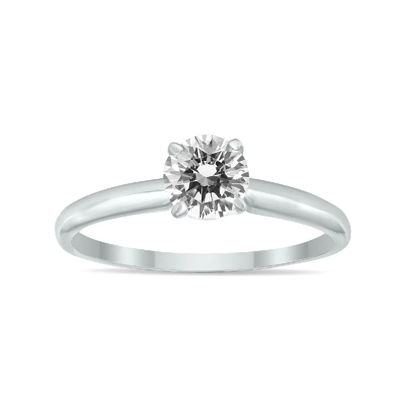 Women’s vintage-inspired ring-Marquee Certified (J-K Color, SI1-SI2 Clarity) 1/3 Carat Round Diamond Solitaire Ring in 14K White Gold