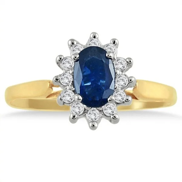 Women’s wedding band-6x4MM Sapphire and Diamond Flower Ring in 10K Gold