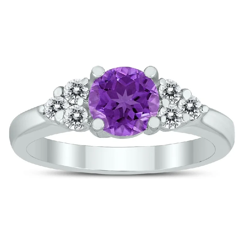 Women’s gold wedding ring-6MM Amethyst and Diamond Cynthia Ring in 10K White Gold