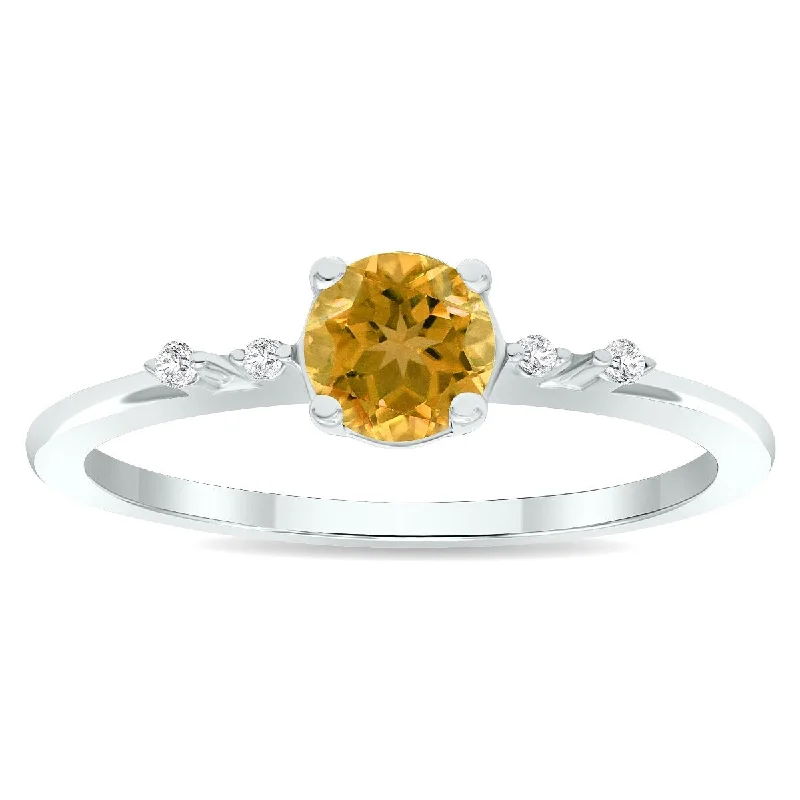 Women’s trendy ring-Women's Citrine and Diamond Sparkle Ring in 10K White Gold