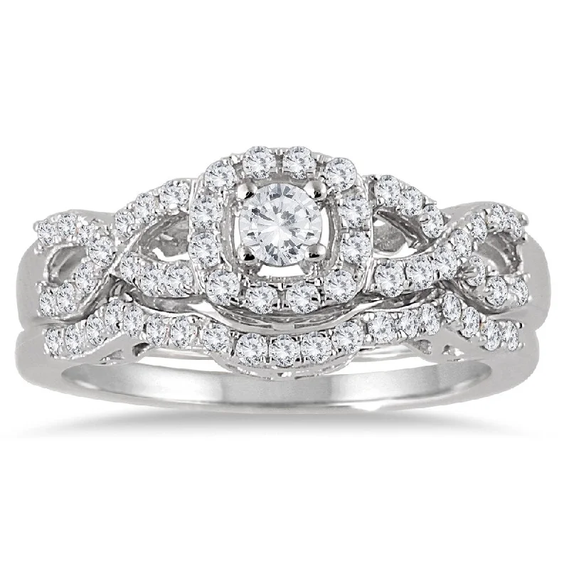 Women’s eternity band ring-Marquee Jewels 10k White Gold 3/4ct TDW Diamond Halo Bridal Ring Set