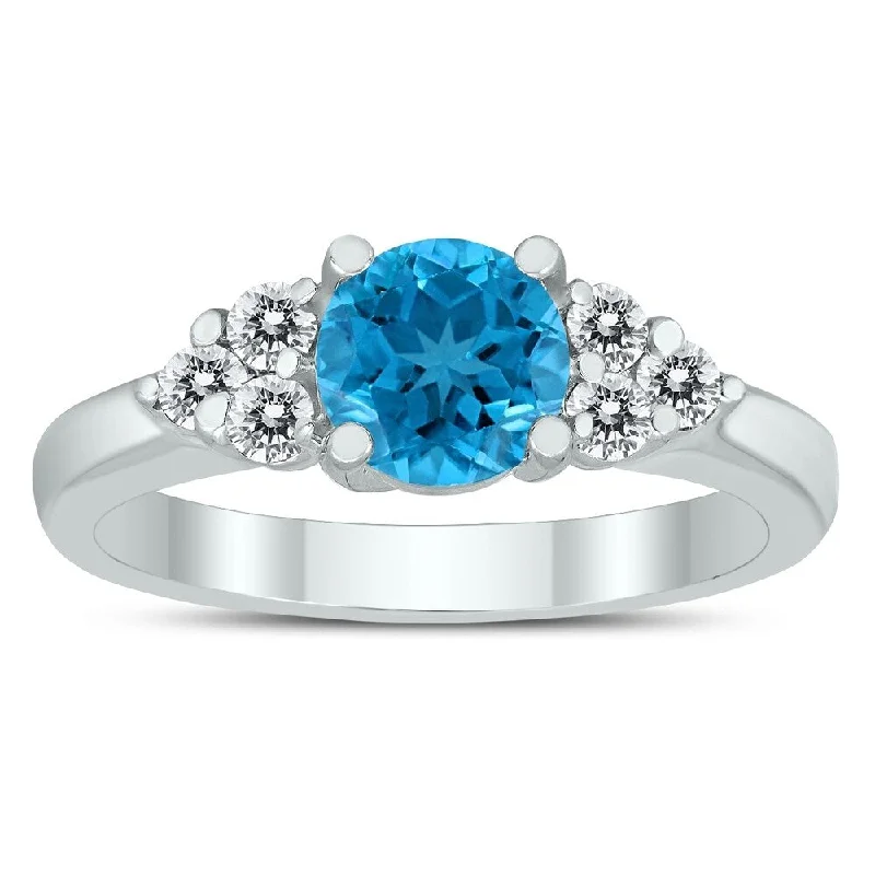 Women’s solitaire ring-6MM Blue Topaz and Diamond Cynthia Ring in 10K White Gold