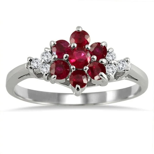 Women’s rose-cut ring-Diamond and Ruby Flower Ring