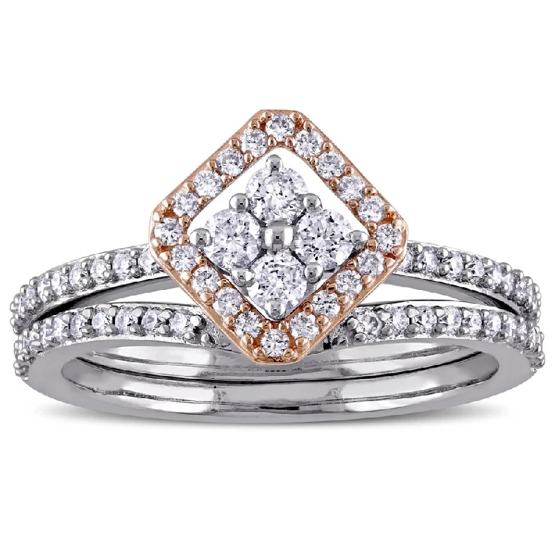 Women’s art deco ring-Miadora Signature Collection 14k 2-tone White and Rose Gold 5/8ct TDW Diamond Vintage Bridal Ring Set