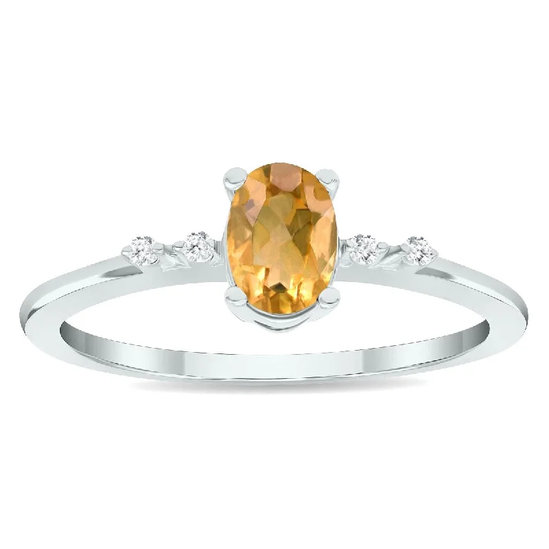 Women’s promise ring-Women's Citrine and Diamond Sparkle Ring in 10K White Gold