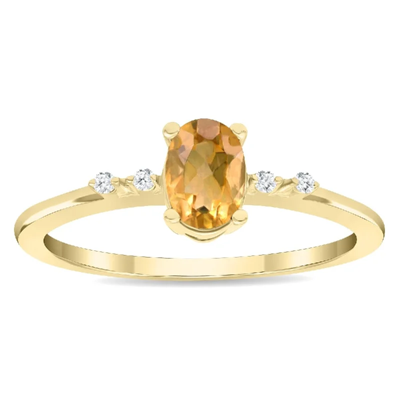 Women’s wedding ring set-Women's Oval Shaped Citrine and Diamond Sparkle Ring in 10K Yellow Gold