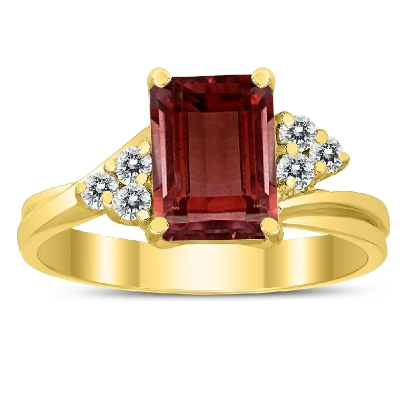 Women’s wedding ring set-8X6MM Garnet and Diamond Twist Ring in 10K Yellow Gold