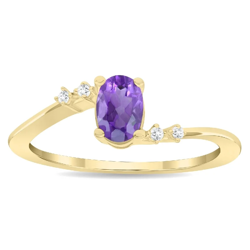 Women’s custom ring-Women's Oval Shaped Amethyst and Diamond Tierra Ring in 10K Yellow Gold