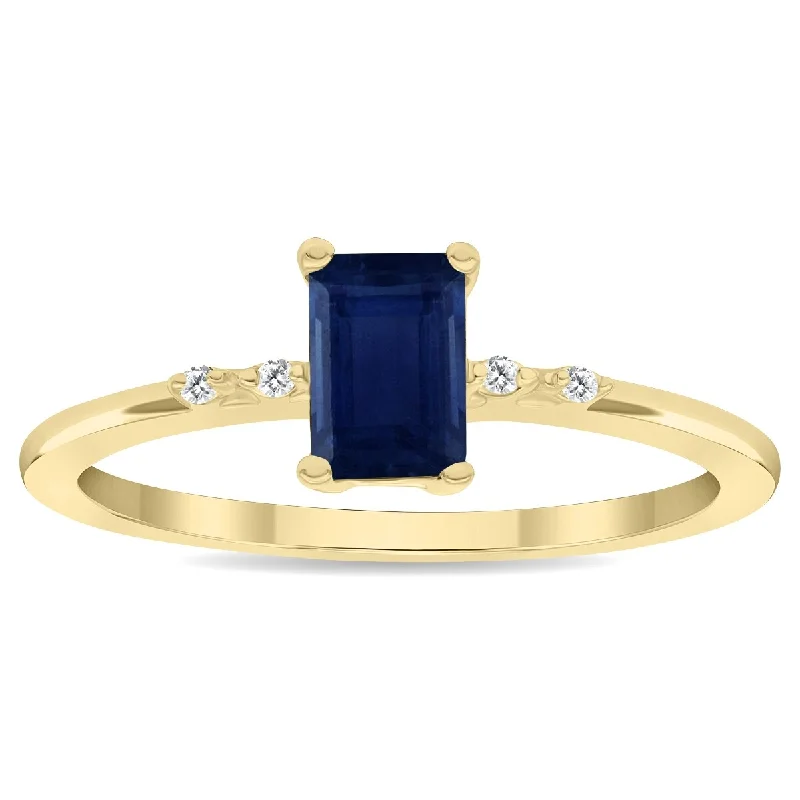 Women’s adjustable ring-Women's Emerald Cut Sapphire and Diamond Sparkle Ring in 10K Yellow Gold