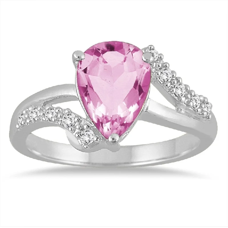 Women’s engagement set ring-2 Carat Pear Shape Pink Topaz and Diamond Ring in 10K White Gold