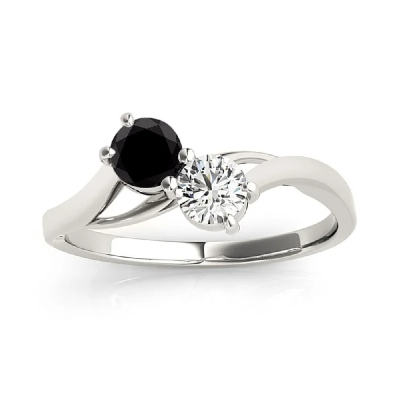 Women’s gemstone stacking ring-Auriya Round 2-Stone Black and White Diamond Ring 1/2ct TDW 14k Gold