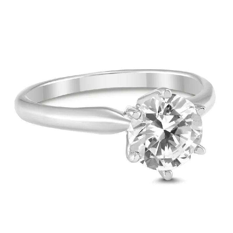 Women’s stackable ring-AGS Certified 3/4 Carat Round Diamond Solitaire Ring in 14K White Gold (I-J Color, SI1-SI2 Clarity)