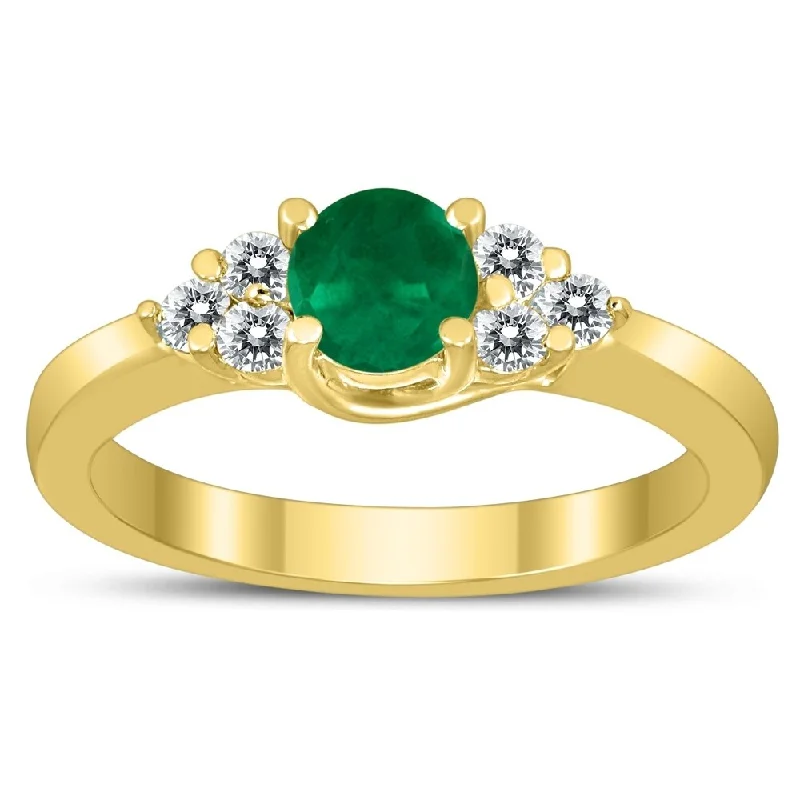 Women’s pinky ring-5MM Emerald and Diamond Cynthia Ring in 10K Yellow Gold