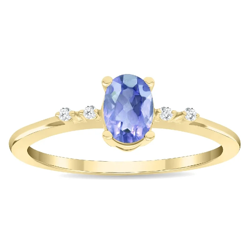 Women’s timeless ring-Women's Oval Shaped Tanzanite and Diamond Sparkle Ring in 10K Yellow Gold